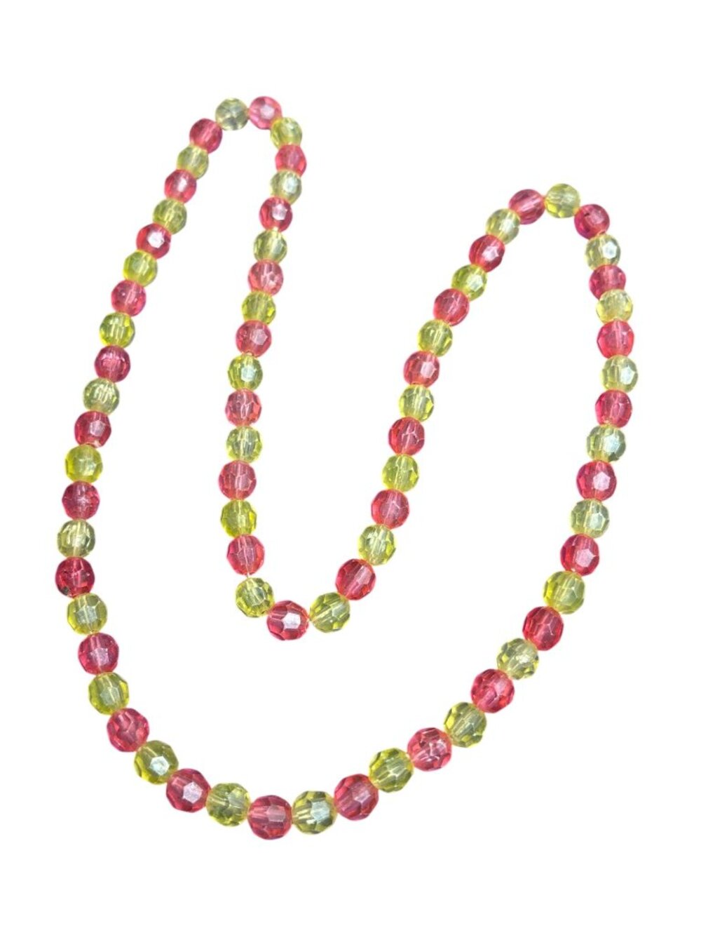 Vintage Plastic Faceted Beaded Necklace Yellow Pink 22 inches Long
